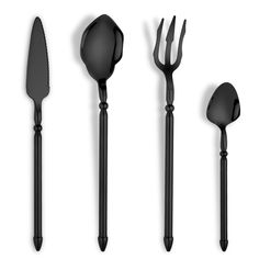 four black utensils with forks and spoons