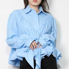 SIZE S:Shoulder:39cm,Bust:98cm,Sleeve length:63cm,length:54cm M:Shoulder:40cm,Bust:102cm,Sleeve length:64cm,Length:55cm L:Shoulder:41cm,Bust:106cm,Sleeve length:65cm,Length:56cm Note: 1 inch = 2.54 cm, 1 cm = 0.39 inch note: measurement by hands allow 2-3cm errors which is normal Spring Oversized Puff Sleeve Tops, Oversized Long Sleeve Blouse With Ruffles, Bow Blouse, Casual Lace, Female Fashion, Shirt For Women, Long Sleeve Casual, No Frills, 1 Inch