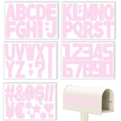 pink and white mailbox decals with letters