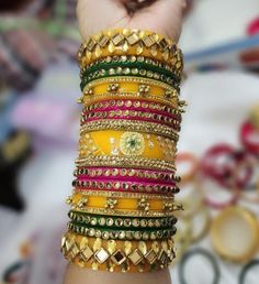 Heavy Work Designer Indian Bangles, Rajputi Marwari Chuda, Hand Made Traditional Indian Bridal Chuda, Rajwadi Wedding Chura, Gift For Her Beautiful Colorful Designer Fancy Traditional Bangles Wedding Chura for women and Girls. You can wear it for wedding, festival or for any Indian occasion with An Indian Ethnic Wear. Bangles For Diwali, Bangles for Wedding, Bridal Bangle, Party wear Bangles,Chuda Chura, Indian Bangles, Pakistani bangles, Karwachauth Chuda, Festival Bangles, Fancy Bangles, Designer bangles, Kundan Bangles, Traditional Bangles, Chuda, Rajputi Bangles, Marwari bangle, Dhalu Chura, Tribal Style bangle, Vintage Style Bangle.  Size - 2.4/2.6/2.8 Hand Made Acrylic Base Kundan & Stone Hand Work bangle Set. A beautiful hand made fancy bangle set with Rajputi/mariwari/rajasthani cu Wedding Chura, Thread Bangles Design, Unique Bangle, Indian Bangles, Kundan Bangles, Heavy Work, Thread Bangles, Bracelets Design, Bangles Indian