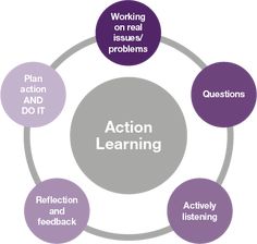 the action learning cycle is shown in purple