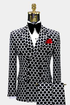 Mens-Black-and-White-Polka-Dot-Suit-Wedding-Groom-Prom-Tuxedo-from-Gentlemansguru.com Suit Editorial, Polka Dot Suit, Tuxedo Prom, Dot Wallpaper, Black And White Suit, Elegant Suit, Polka Dot Blazer, Black Attire, Dress Suits For Men