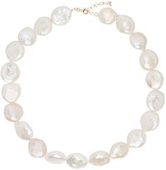 Handcrafted beaded baroque pearl necklace in white. · Adjustable lobster-clasp fastening · 14k gold hardware · L16 Supplier color: 14kt yellow gold Pearl Strands Necklace, Yellow Pearl, Pearl Strand, Baroque Pearl Necklace, Gold Pearl Necklace, Diamonds And Gold, Pearl Strands, Gold Branding, Gold Pearl