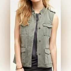 New With Tags!! Marrakech Utility Vest Approximate Measurements: Ptp: 18.5” Length: 23” Material: 93% Cotton, 7% Spandex Retail Price $138! Utility Vest, Anthropologie Jacket, Marrakech, Anthropologie, Jackets For Women, Jackets & Coats, Spandex, Tags, Green