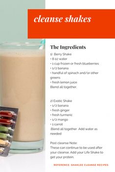 the ingredients for a cleanse shake are shown