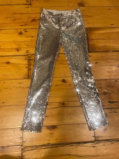 Vintage sequin silver stretch glam jeans designed by Jeanette Kastenberg Sequin Jeans, Womens Trousers, Womens Denim, Womens Pants, Designer Jeans, Trousers Women, Denim Women, Vintage Silver