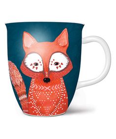 a coffee cup with a red fox on it