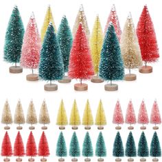 small christmas trees in different colors and sizes