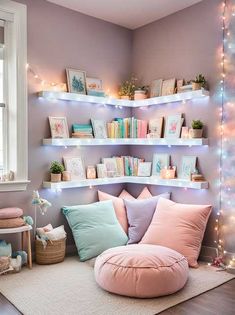 a living room filled with lots of furniture and bookshelves on top of shelves