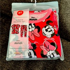 Disney Minnie 2 Piece Pajamas. One Size 4t And One 5t, New Never Worn. Red Cartoon Print Cotton Sleepwear, Red Character Print Loungewear Sets, Red Cotton Sleepwear With Cartoon Print, Red Character Print Sleepwear For Sleepover, Cute Red Pajama Party Sets, Cute Red Bedtime Set, Red Cartoon Print Sleepwear For Sleepover, Cute Red Bedtime Sets, Mickey Mouse Cotton Loungewear Sets