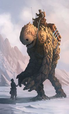 a man riding on the back of a giant monster