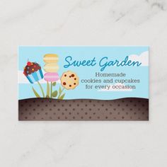 a business card for sweet garden cookies and cupcakes