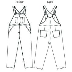 the front and back views of a pair of overalls