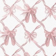 pink bows and ribbons are on the back of a white wallpaper pattern, which has been