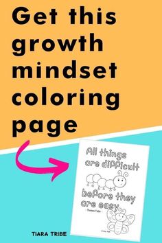 a book cover with an arrow pointing to the text get this growth mindset coloring page