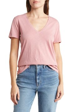 Madewell V-Neck Short Sleeve T-Shirt | Nordstromrack Casual Cotton V-neck T-shirt, Everyday Cotton V-neck T-shirt, Cotton V-neck T-shirt For Everyday, Trendy Cotton V-neck T-shirt, Pink Relaxed Fit V-neck T-shirt, Trendy Soft-washed V-neck Top, Soft-washed V-neck T-shirt Relaxed Fit, Soft-washed Cotton V-neck Tops, Soft-washed V-neck Relaxed Fit Top