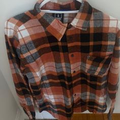 Never Worn, No Tags Orange Long Sleeve Shirt For Fall, Orange Collared Top For Fall, Casual Orange Flannel Shirt For Fall, Casual Brown Shirt For Fall, Burnt Orange Long Sleeve Top For Winter, Burnt Orange Long Sleeve Winter Top, Casual Orange Cotton Flannel Shirt, Orange Casual Cotton Flannel Shirt, Fall Cotton Shirt In Orange