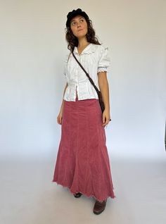 Late '90s - 2000s dusty pink corduroy maxi skirt by Laura Ashley. raw hem zip + button entry/closure ꩜Label: Laura Ashley ꩜Condition: great vintage condition, gently worn.  ꩜Material: cotton corduroy ꩜Sizing: Fits M-L best. Please check measurements provided below. Waist laid flat 42 cm  Length 84 cm All measurements taken with garment laid flat ꩜All garments shown on a 165 cm tall model who wears size 8 AU bottom and XS top, 66 cm waist. SHOP POLICIES Please make sure you read items' descriptio Pink Linen Skirt, Corduroy Maxi Skirt, Accordion Skirt, Cotton Maxi Skirt, Gr 86, Corduroy Top, Pink Clothing, Vintage Laura Ashley, Cotton Maxi Skirts