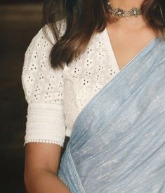 Saree Jacket Designs Latest, White Blouse Designs, Indian Blouses, Saree Jacket Designs, Saree Jackets, Long Blouse Designs, Saree Ideas, Cotton Saree Blouse Designs, Cutwork Blouse