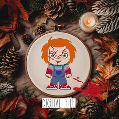 Chucky CHIBI - cross stitch pattern. Part of the horror character's pattern collection. - This is a digital product only. No physical item will be sent. This is a PDF purchase via download. - The finished object in frame or hoop is 8" by 8". - Total stitched area is 4,29" x 6,57". - This pattern is for 14 count aida. This pattern cannot be sold or shared in any way. For personal use only. © 2024 - Red Splatter Designs Tiffany Chucky Crochet Pattern, Stranger Things Plastic Canvas Patterns, Chibi Cross Stitch, Horror Cross Stitch, Classic Horror Movies, Pattern Collection, Horror Characters, Classic Horror, Horror Movie