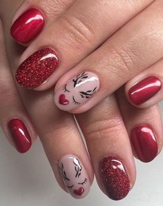 Red Nails Glitter, Short Nail, Red Nail