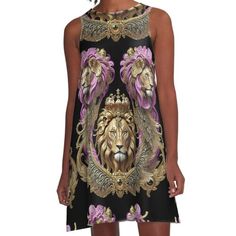 Loose-fit, mid-length sleeveless dress with silky handfeel. Printed on both sides. Machine washable. Size range XS-2XL. Baroque Collection inspired from the European Baroque architectural design and its beautiful embellishments with a mix of animals. The Lion King 1994, Majestic Lion, Baroque Art, Woven Dress, Architectural Design, Dress For Sale, Lion King, Dress Fabric, Mid Length