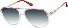 Channel 80s vibes in these retro-inspired aviator sunglasses. The glossy TR90 plastic eyeglasses features a chic red brow bar and slim metal temple arms with red accents. These sunnies add instant cool to any outfit. | Zenni Retro Aviator Rx Sunglasses Clear Modern Clear Aviator Sunglasses With Uva Protection, Clear Aviator Sunglasses With Mirrored Lenses, Clear Glass Aviator Sunglasses With Mirrored Lenses, Classic Clear Glass Aviator Sunglasses, Casual Aviator Sunglasses With Glass Lenses, Modern Clear Aviator Sunglasses With Polarized Lenses, Casual Aviator Sunglasses With Gradient Glass Lenses, Casual Clear Aviator Sunglasses With Mirrored Lenses, Casual Clear Aviator Sunglasses With Gradient Lenses