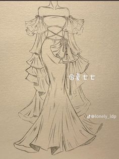 a drawing of a dress with ruffles on the shoulders and neckline is shown