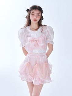 Material: Polyester90% Nylon10 


 Size: SM

 Model: 173cm/48kg Wearing size S



 Tops
 Length
 Chest


 S
 23cm
 82cm


 M
 25cm
 86cm











 Skirt
 Length
 Waist


 S
 40cm
 56-78cm


 M
 41cm
 60-82cm White Mini Skirt In Fairy Kei Style, Fairy Kei White Mini Skirt, White Fairy Kei Mini Skirt, White Fairy Kei Skirt With Ruffles, White Fairy Kei Skirt For Spring, Sweet Fitted Mini Skirt For Summer, White Fitted Sweet Skirt, White Fitted Sweet Style Skirt, Sweet White Fitted Skirt