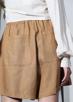 Classy Brown High Waist Pockets hot Wide Leg Linen Pants - SooLinen Beige Wide Leg Bottoms With Built-in Shorts, Spring Brown Bottoms With Pockets, Straight Leg Shorts With Pockets, Spring Short Pants With Hip Pockets, Beige Bottoms With Pockets And Loosely Fitted Hips, Brown Non-stretch Bottoms With Side Pockets, Non-stretch Brown Bottoms With Side Pockets, Baggy Bottoms With Pockets Short Length, Solid Color Straight Leg Shorts With Pockets