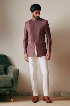 Buy Green Viscose Polyester Embroidery Diagonal Strike Bandhgala Set For Men by Tisa - Men Online at Aza Fashions. Men’s Reception Outfit, Reception Outfit For Men, Indowestern Outfits For Men, Menswear Wedding, Bandhgala For Men, Mens Custom Dress Shirts, Indian Wedding Suits Men, Prince Suit, Wedding Kurta For Men