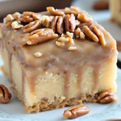 a slice of pecan cheesecake on a plate