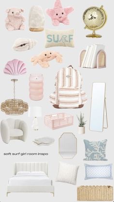 a bunch of different items that are in the shape of a bed and pillows,