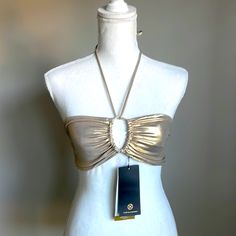 Vix Solid Livia Halter Top - Color, Gold Metallic, Size Medium, Can Be Worn So Many Different Ways Fitted Gold Top For Beach, Fitted Gold Tops For Beach, Fitted Gold Top For The Beach, Gold Fitted Tops For Vacation, Fitted Gold Top For Vacation, Chic Gold Beach Top, Chic Gold Beach Tops, Fit Inspo, Fitness Inspo