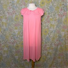 Vintage (60s Or 70s) Nylon Nightgown In Peachy Pink With Lace Trim And Detail. Sweet Peter Pan Collar. New With Tags, Dead Stock. Size Small. Bust: 22” From Pit To Pit Length: 40” 13 Sheer Nightgown For Spring Sleepover, Vintage Dresses For Pajama Party, Retro Pink Sleepwear For Spring, Vintage Nightgown For Sleepovers, Vintage Pink Sheer Nightgown, Vintage Sheer Pink Nightgown, Pink Sheer Vintage Nightgown, Vintage Nightgown For Spring Party, Spring Sheer Coquette Nightgown