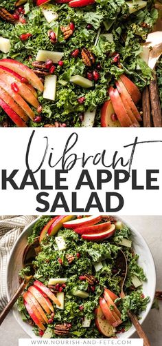 kale salad with apples and cranberries in a white bowl