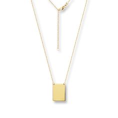 This stylish necklace features a 14K yellow gold rectangle suspended between cable chains. Secured with a lobster clasp, the necklace adjusts between 16 and 18 inches in length. Quadrafoil Necklace, Rectangle Necklace, Jewelry Advice, Stylish Necklace, Kay Jewelers, Accessories Jewelry Necklace, Cultured Pearls, Necklace Designs, Lobster Clasp