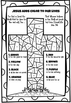 a coloring page for jesus's cross with the words jesus colors to our lives