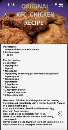 the recipe for chicken is displayed on an iphone screen