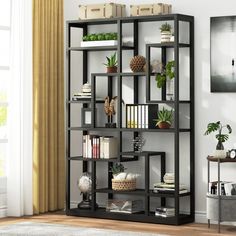 Shelves & Shelving Units, Bookcases, Office Furniture, Living Room Furniture - Tribesigns Black Bookshelf, Standing Bookshelf, Solid Wood Bookshelf, Shelves Metal, Large Bookshelves, Open Display Shelf, Metal Bookshelf, Office Color, Vintage Bookcase