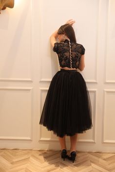 Black Tulle Skirt, Lace Bridal Dress, Evening Dress Black, Wedding Dress Black, Tea Length Tulle, Black Wedding Dress, Black Evening Dress, Tulle Skirt Black, Full Tulle Skirt