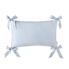 Noelle Bow Lumbar Pillow in French Blue Bow Pillow, Bow Pillows, Caitlin Wilson, Coastal Room, Wallpaper Furniture, French Stripes, College Room, Striped Quilt, Painting Trim