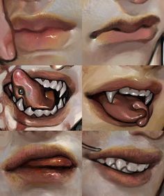 three different images of mouths with teeth and fangs on each one's face, including the upper lip