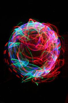 a blurry photo of a colorful object in the dark with light streaks on it