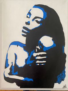 a black and blue painting of a woman