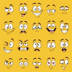 an assortment of cartoon faces with different expressions