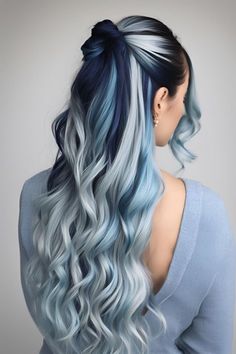 Hair Colours For Brunettes Dyes, Fun Color For Short Hair, Brunette To Blue Hair, Hair Dye Ideas For Brunettes Highlights, Black And Blue Hair Ideas, Hair Color Ideas For Blue Eyes, Dark Hair Dye Ideas, Fun Hair Color Ideas For Brunettes, Blue Hair Colour