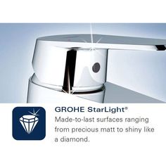 an advertisement for grohe starlight made - to - last surfaces range from precious matt to shiny like a diamond