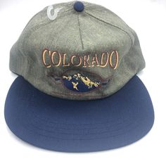 Vintage Colorado Mountains Made In Usa Baseball Cap Hat New Without Tags Vintage Flat Brim Dad Hat For Outdoor, Vintage Blue Snapback Baseball Cap, Retro Short Brim Travel Hat, Retro Short Brim Hat For Travel, Vintage Blue Adjustable Baseball Cap, Vintage Adjustable Blue Baseball Cap, Vintage Blue Adjustable Trucker Hat, Retro Baseball Cap For Outdoor, Retro Outdoor Baseball Cap