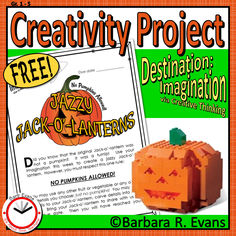 a halloween project with an orange pumpkin on the front and green back cover, which reads creativity project